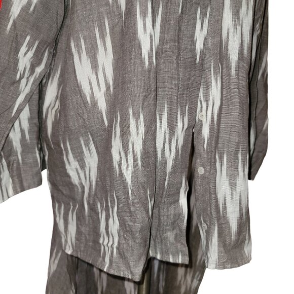 ZhenNymph Shirt Gray & White Ikat Pattern Button-Down High Low Size L jj3649 - Picture 5 of 8